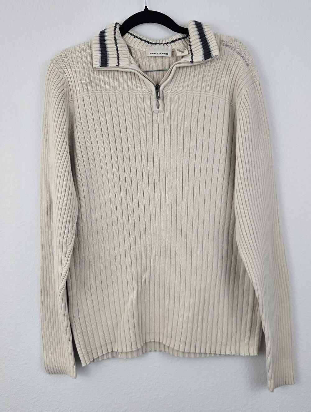 DKNY Jeans Cream Quarter Zip Ribbed Sweater
